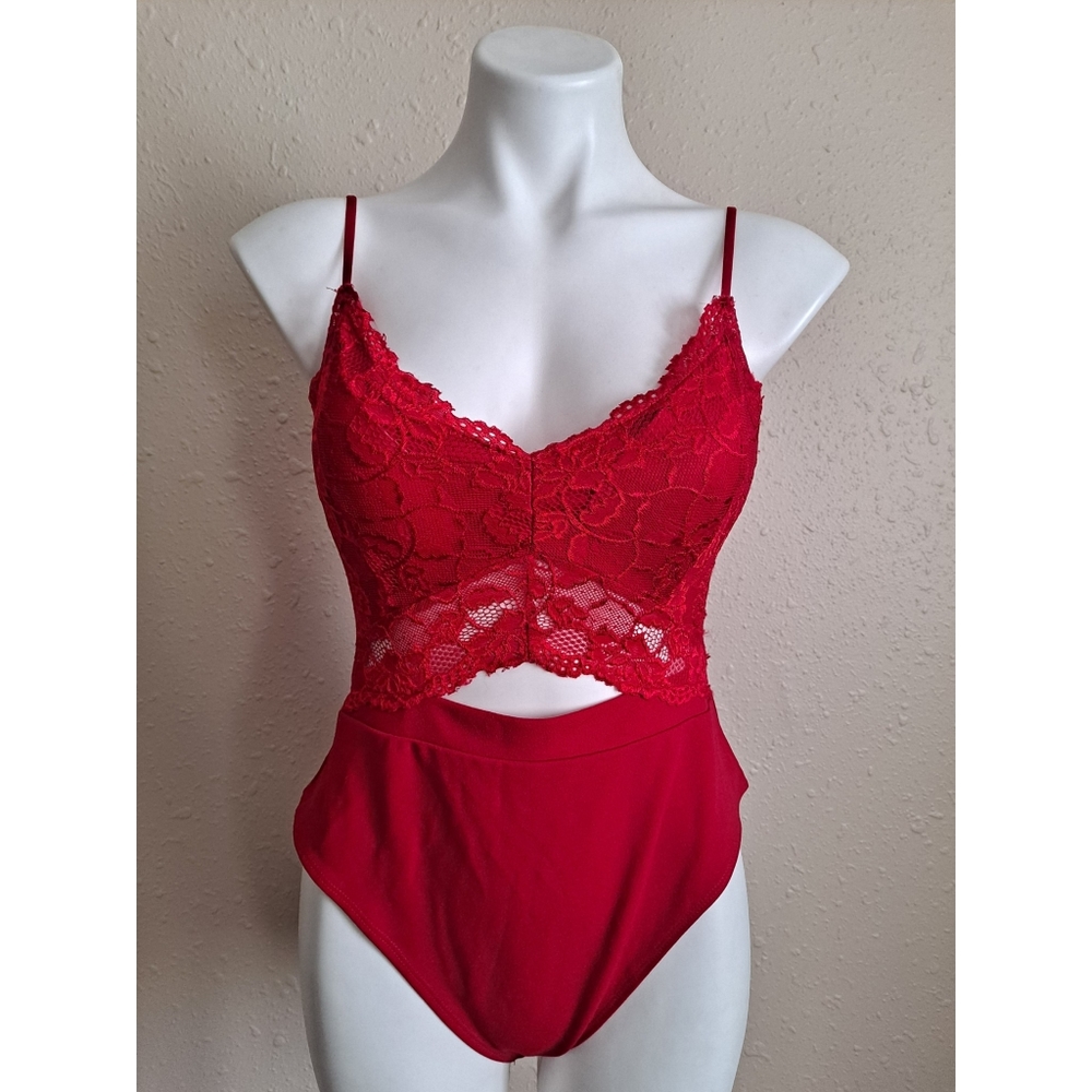 Faded Rose Lace Cut Out Bodysuit